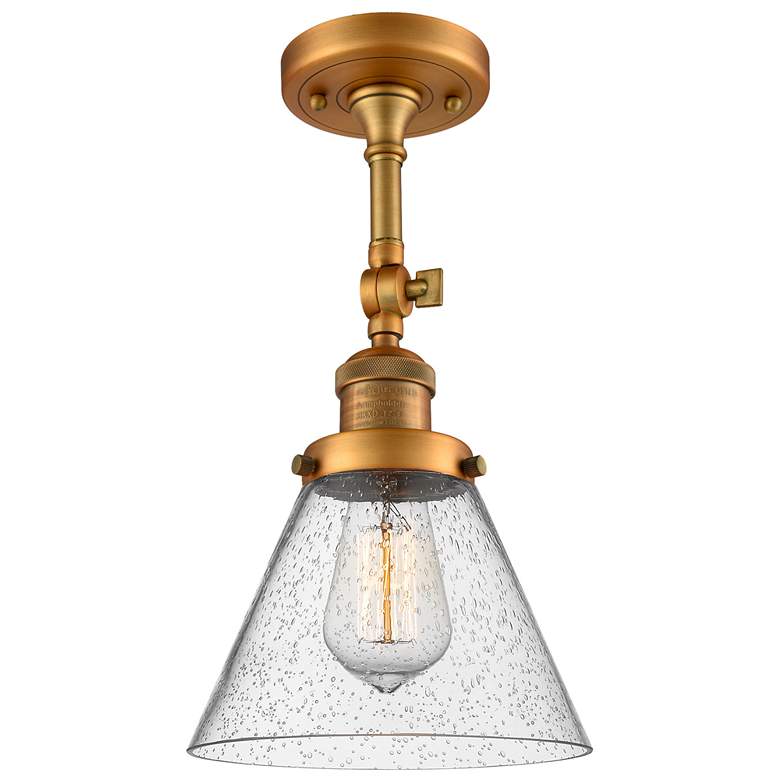 Image 1 Franklin Restoration Cone 8" Brushed Brass Semi Flush Mount w/ Seedy S