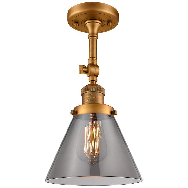 Image 1 Franklin Restoration Cone 8" Brushed Brass Semi Flush Mount w/ Smoke S