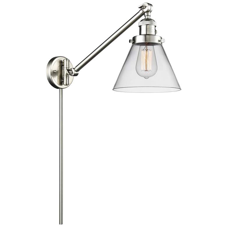 Image 1 Franklin Restoration Cone 8 inch Brushed Nickel LED Swing Arm With Clear S