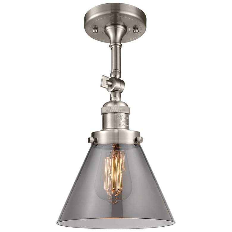 Image 1 Franklin Restoration Cone 8" Brushed Nickel Semi Flush Mount w/ Smoke
