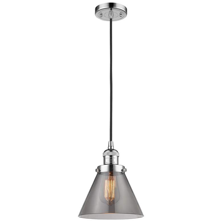 Image 1 Franklin Restoration Cone 8" Chrome Corded Mini Pendant w/ Smoke Shade