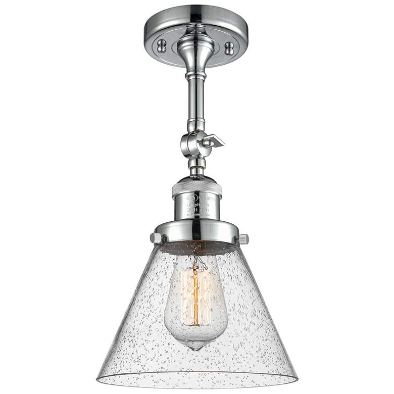 Image 1 Franklin Restoration Cone 8" Chrome Semi Flush Mount w/ Seedy Shade