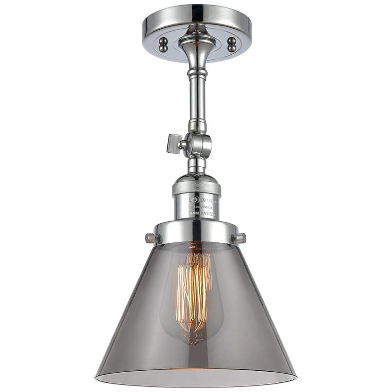 Image 1 Franklin Restoration Cone 8" Chrome Semi Flush Mount w/ Smoke Shade