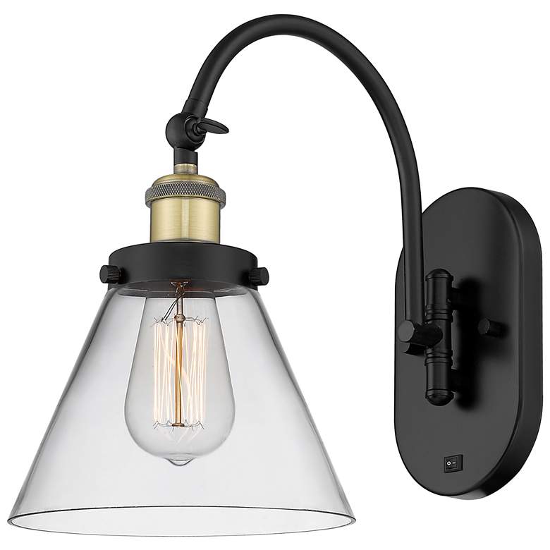 Image 1 Franklin Restoration Cone 8" Clear Shade Black Brass Incandescent Scon