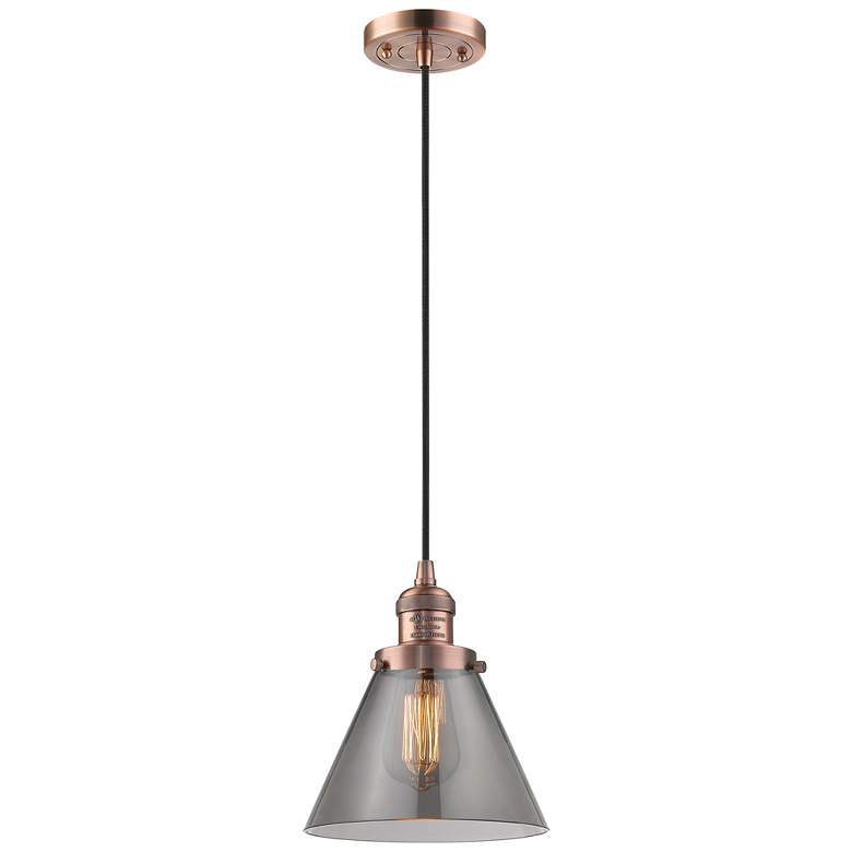 Image 1 Franklin Restoration Cone 8" Copper Corded Mini Pendant w/ Smoke Shade