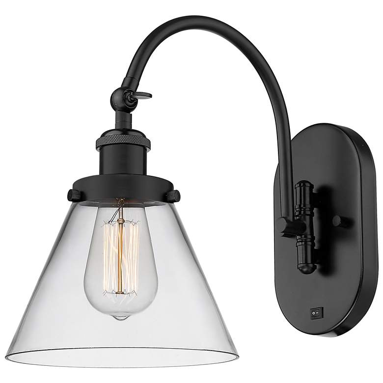 Image 1 Franklin Restoration Cone 8" Incandescent Sconce - Black - Clear Shade