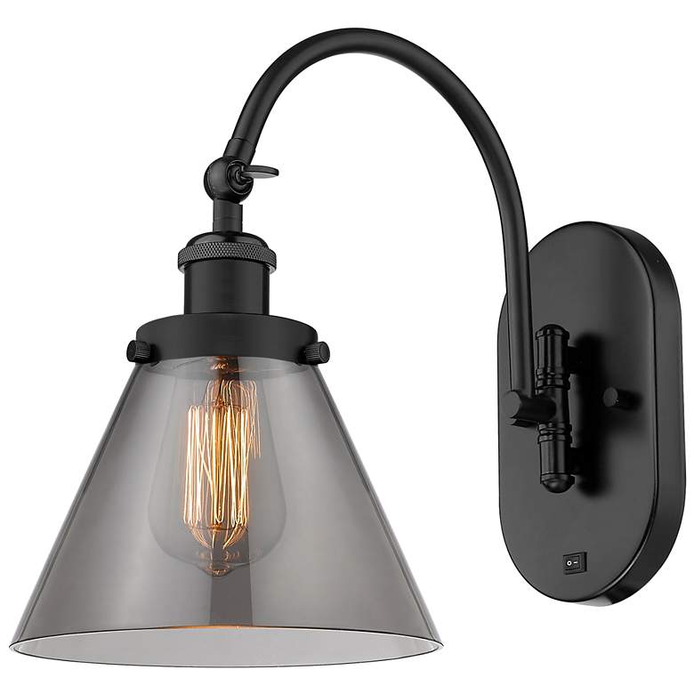 Image 1 Franklin Restoration Cone 8" Incandescent Sconce - Black - Smoke Shade