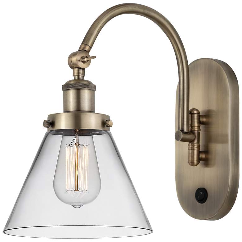 Image 1 Franklin Restoration Cone 8" Incandescent Sconce - Brass - Clear Shade