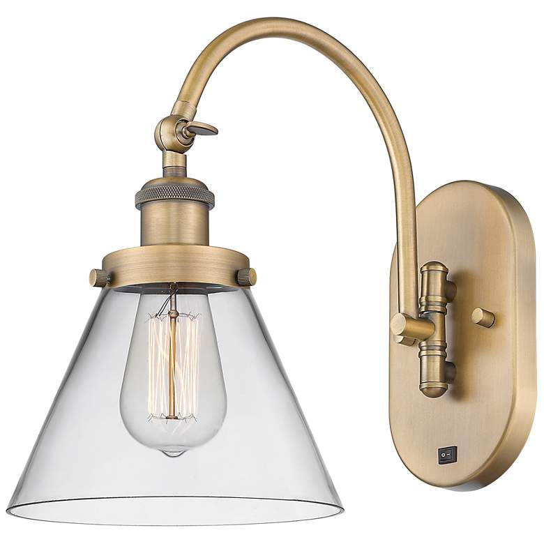 Image 1 Franklin Restoration Cone 8" Incandescent Sconce - Brass - Clear Shade