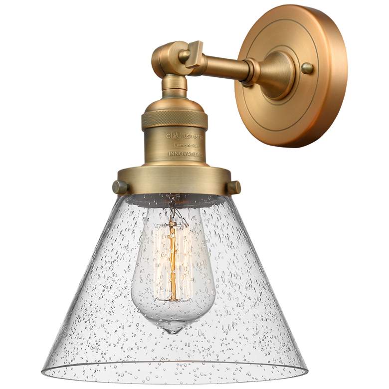 Image 1 Franklin Restoration Cone 8" Incandescent Sconce - Brass - Seedy Shade