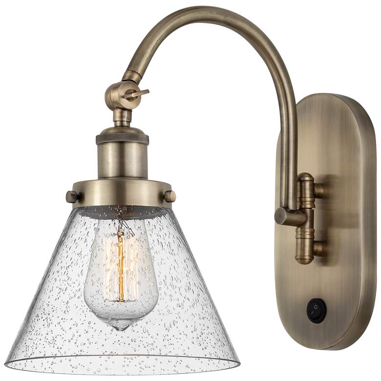 Image 1 Franklin Restoration Cone 8" Incandescent Sconce - Brass - Seedy Shade