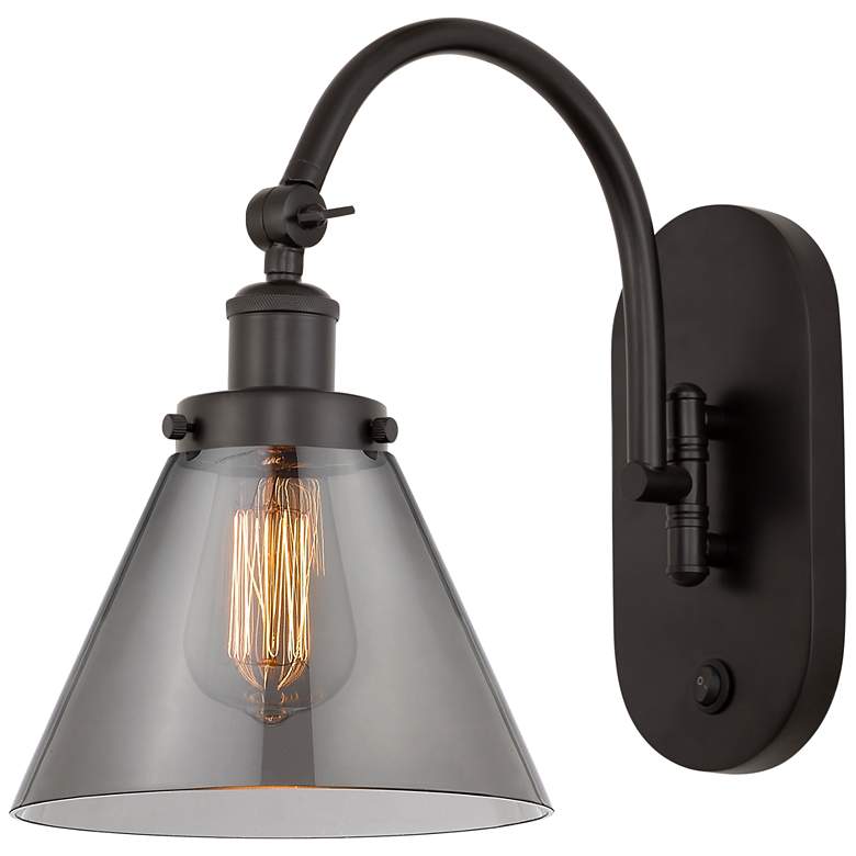 Image 1 Franklin Restoration Cone 8" Incandescent Sconce - Bronze - Smoke Shad