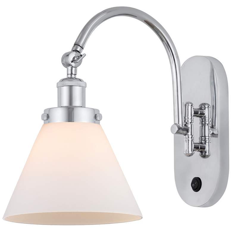 Image 1 Franklin Restoration Cone 8" Incandescent Sconce - Chrome - White Shad