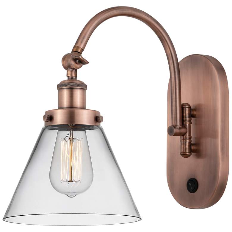 Image 1 Franklin Restoration Cone 8" Incandescent Sconce - Copper - Clear Shad
