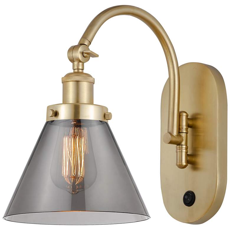 Image 1 Franklin Restoration Cone 8" Incandescent Sconce - Gold - Smoke Shade