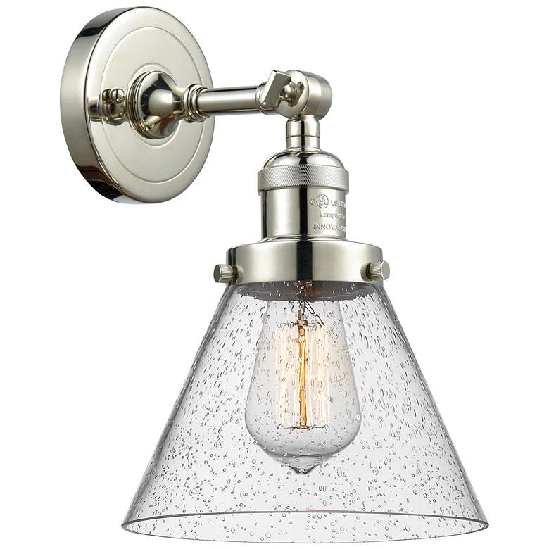 Image 1 Franklin Restoration Cone 8" Incandescent Sconce - Nickel - Seedy Shad