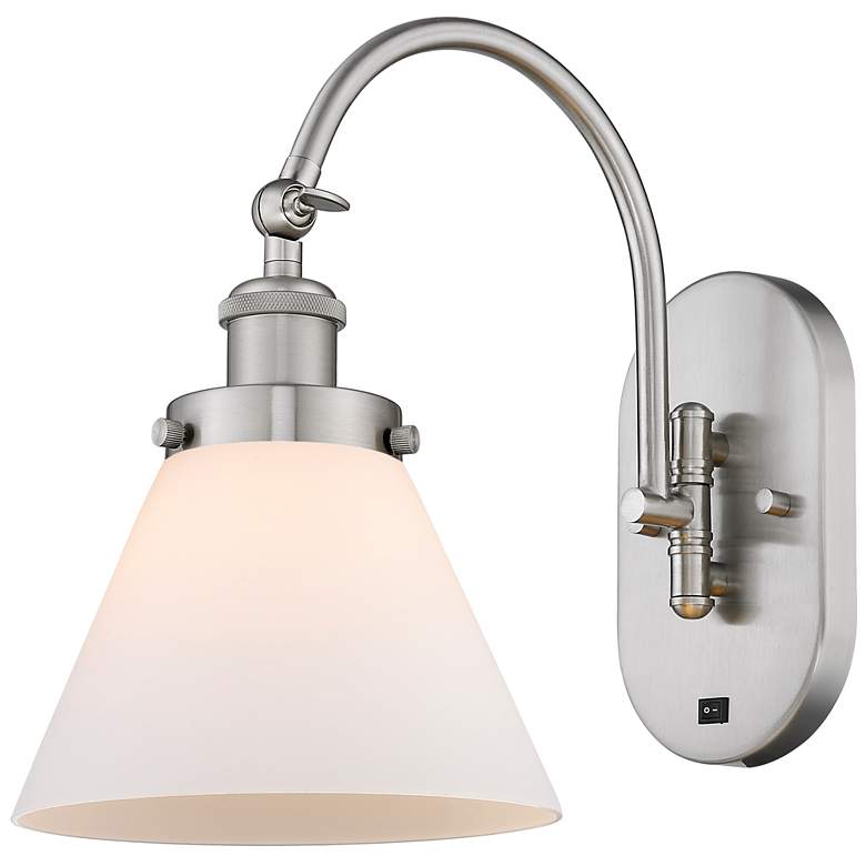 Image 1 Franklin Restoration Cone 8" Incandescent Sconce - Nickel - White Shad
