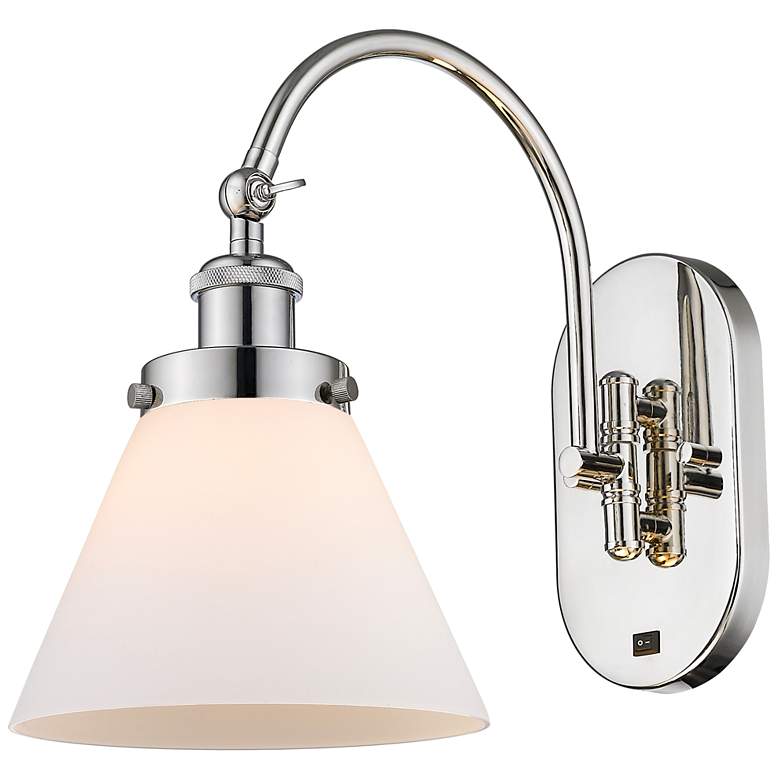 Image 1 Franklin Restoration Cone 8" Incandescent Sconce - Nickel - White Shad