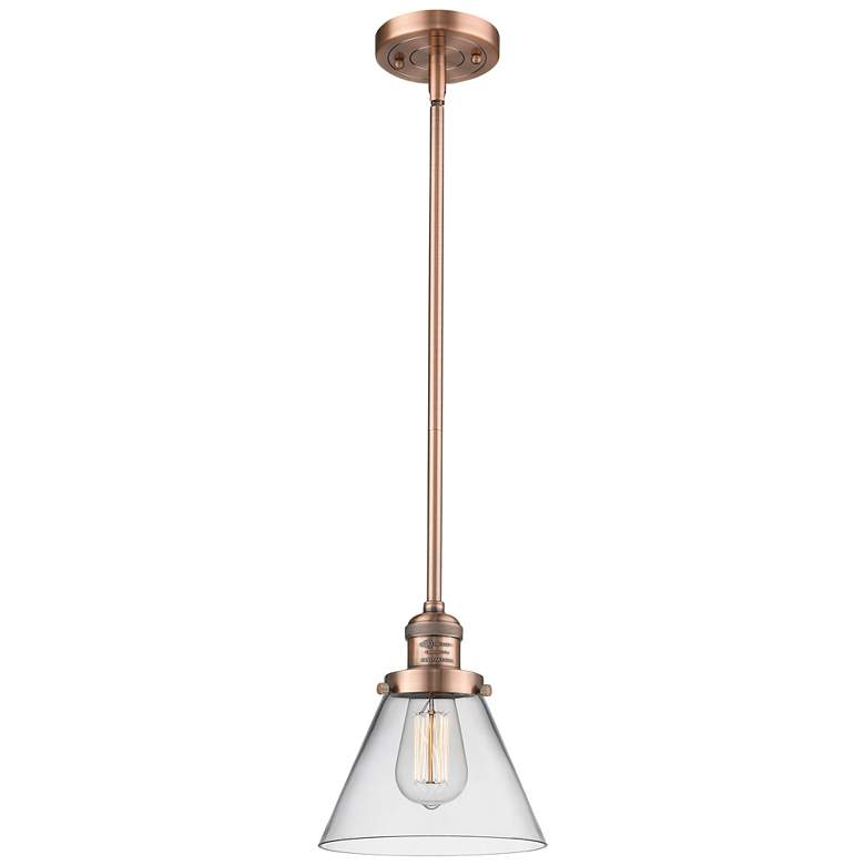 Image 1 Franklin Restoration Cone 8" LED Mini Pendant - Antique Copper - Clear