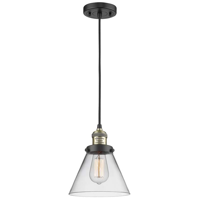 Image 1 Franklin Restoration Cone 8" LED Mini Pendant - Black Antique Brass -
