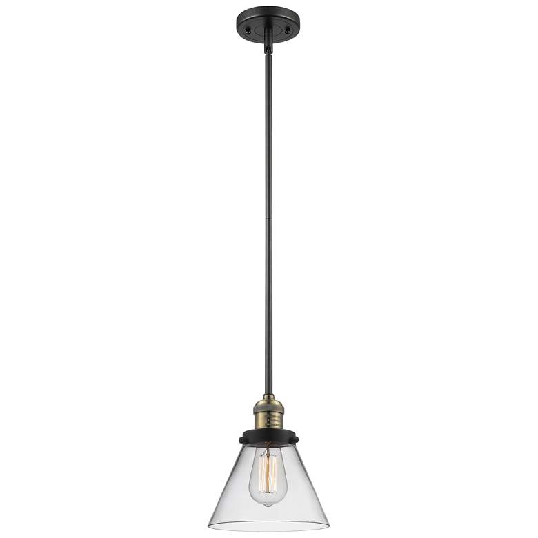 Image 1 Franklin Restoration Cone 8" LED Mini Pendant - Black Antique Brass -