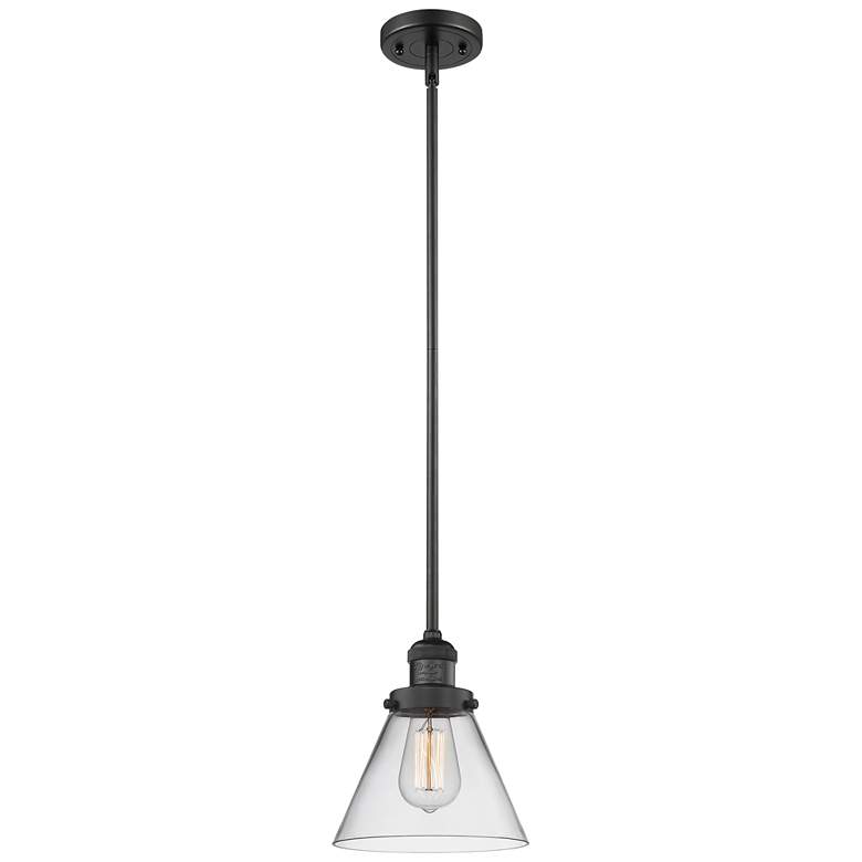 Image 1 Franklin Restoration Cone 8" LED Mini Pendant - Matte Black - Clear