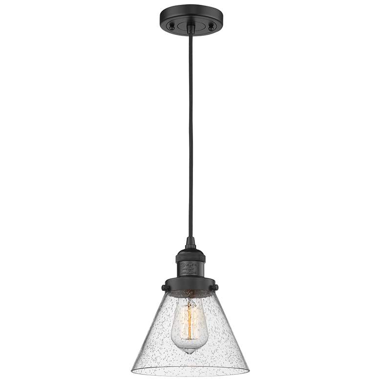 Image 1 Franklin Restoration Cone 8" LED Mini Pendant - Matte Black - Seedy Sh