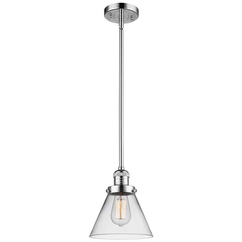 Image 1 Franklin Restoration Cone 8" LED Mini Pendant - Polished Chrome - Clea