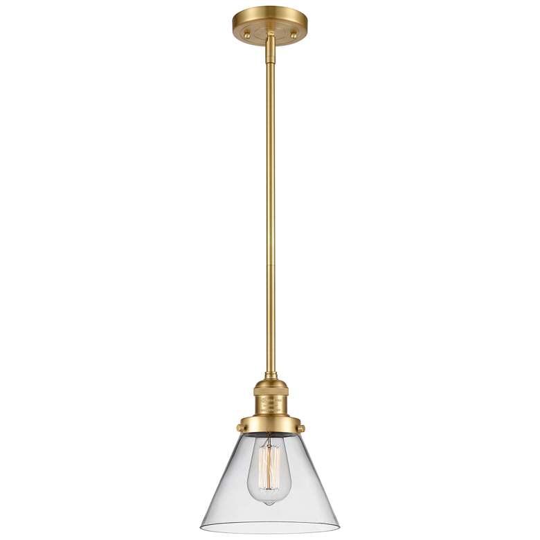 Image 1 Franklin Restoration Cone 8" LED Mini Pendant - Satin Gold - Clear