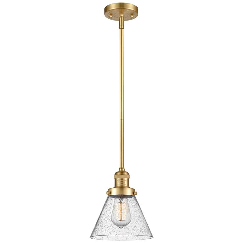 Image 1 Franklin Restoration Cone 8" LED Mini Pendant - Satin Gold - Seedy