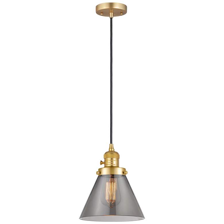 Image 1 Franklin Restoration Cone 8" LED Mini Pendant - Satin Gold - Smoke