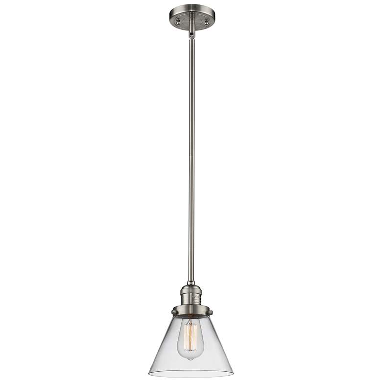 Image 1 Franklin Restoration Cone 8" LED Mini Pendant - Satin Nickel - Clear