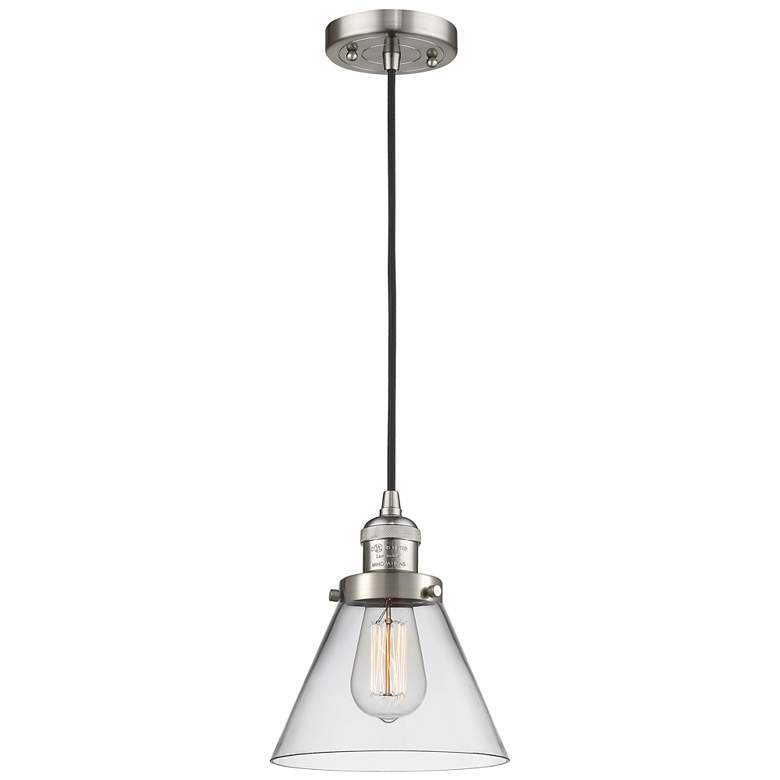 Image 1 Franklin Restoration Cone 8" LED Mini Pendant - Satin Nickel - Clear