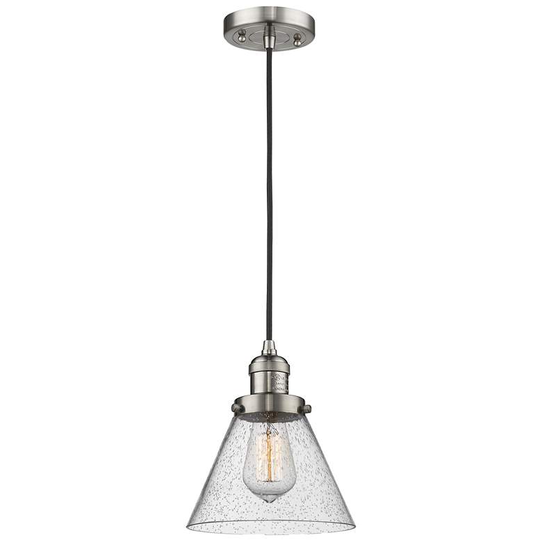 Image 1 Franklin Restoration Cone 8" LED Mini Pendant - Satin Nickel - Seedy