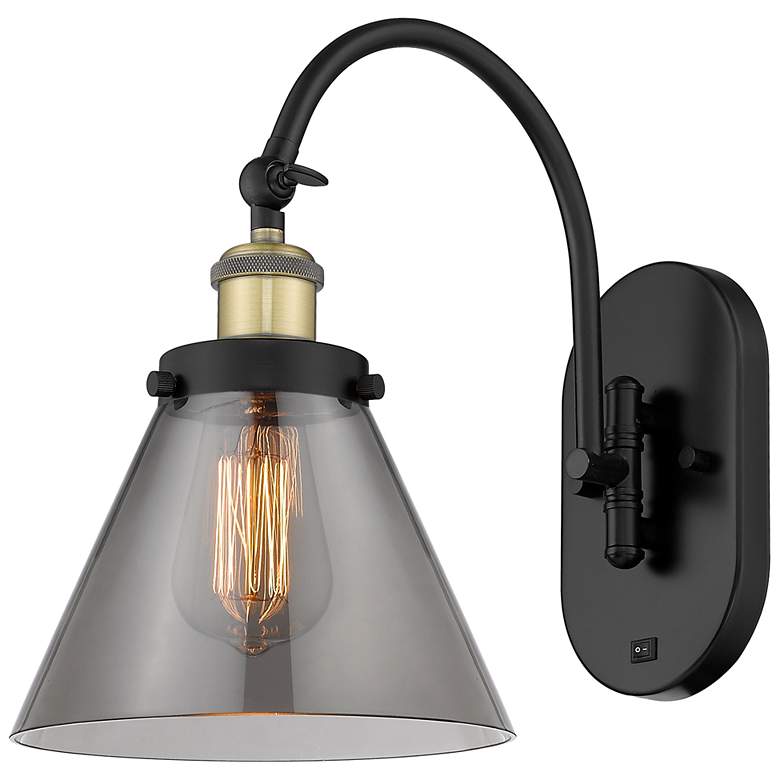 Image 1 Franklin Restoration Cone 8" LED Sconce - Black Brass Finish - Smoke S