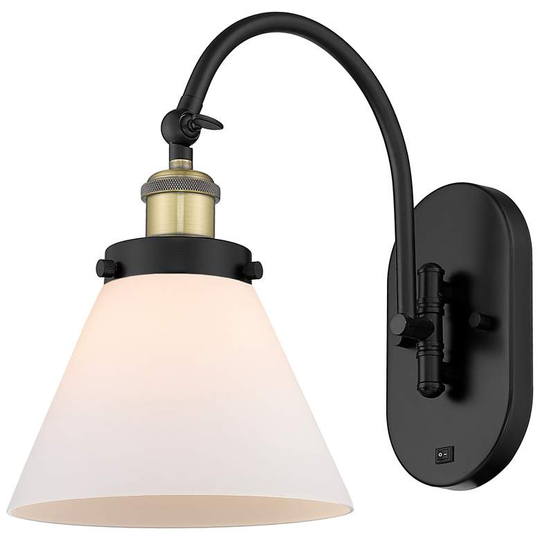 Image 1 Franklin Restoration Cone 8" LED Sconce - Black Brass Finish - White S