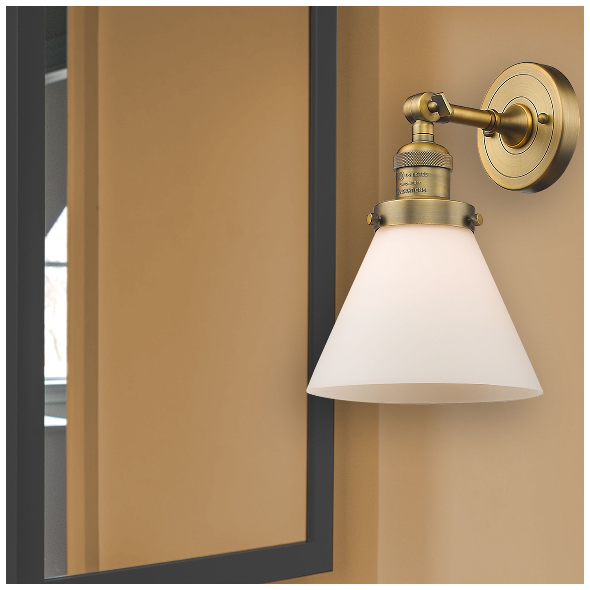 Image 6 Franklin Restoration Cone 8" LED Sconce - Brass Finish - Matte White S more views