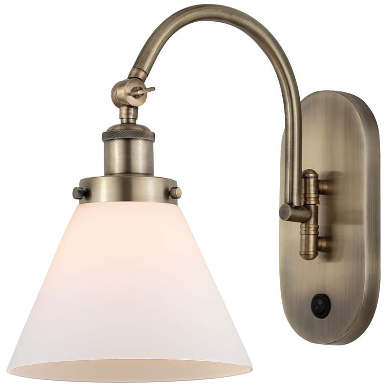 Image 1 Franklin Restoration Cone 8" LED Sconce - Brass Finish - Matte White S
