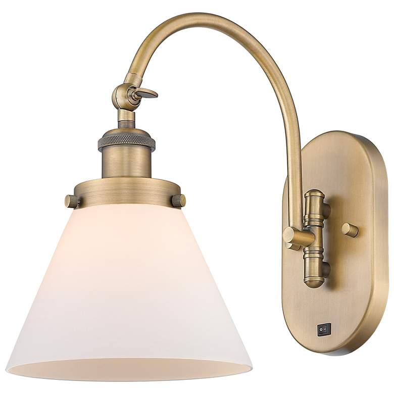 Image 1 Franklin Restoration Cone 8" LED Sconce - Brass Finish - Matte White S