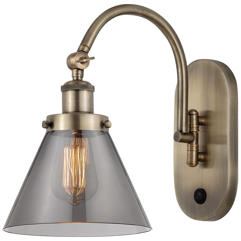Image 1 Franklin Restoration Cone 8" LED Sconce - Brass Finish - Plated Smoke