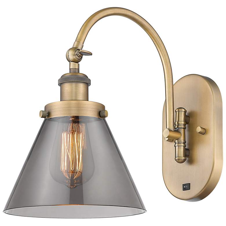 Image 1 Franklin Restoration Cone 8" LED Sconce - Brass Finish - Plated Smoke