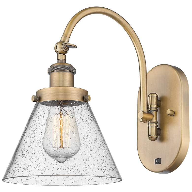 Image 1 Franklin Restoration Cone 8" LED Sconce - Brass Finish - Seedy Shade