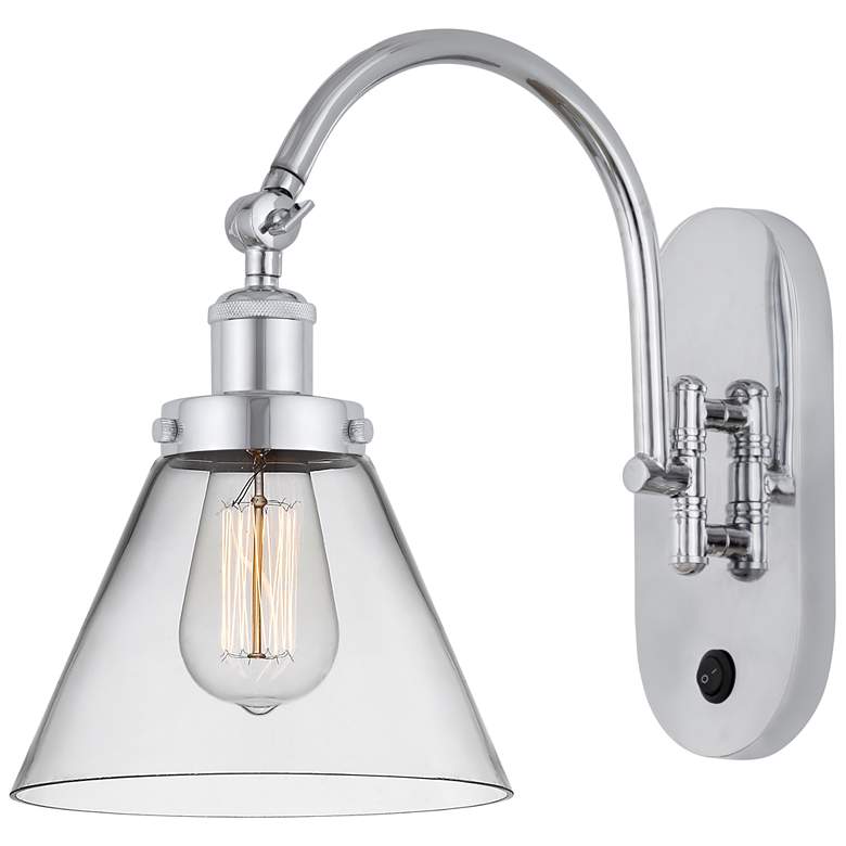 Image 1 Franklin Restoration Cone 8" LED Sconce - Chrome Finish - Clear Shade