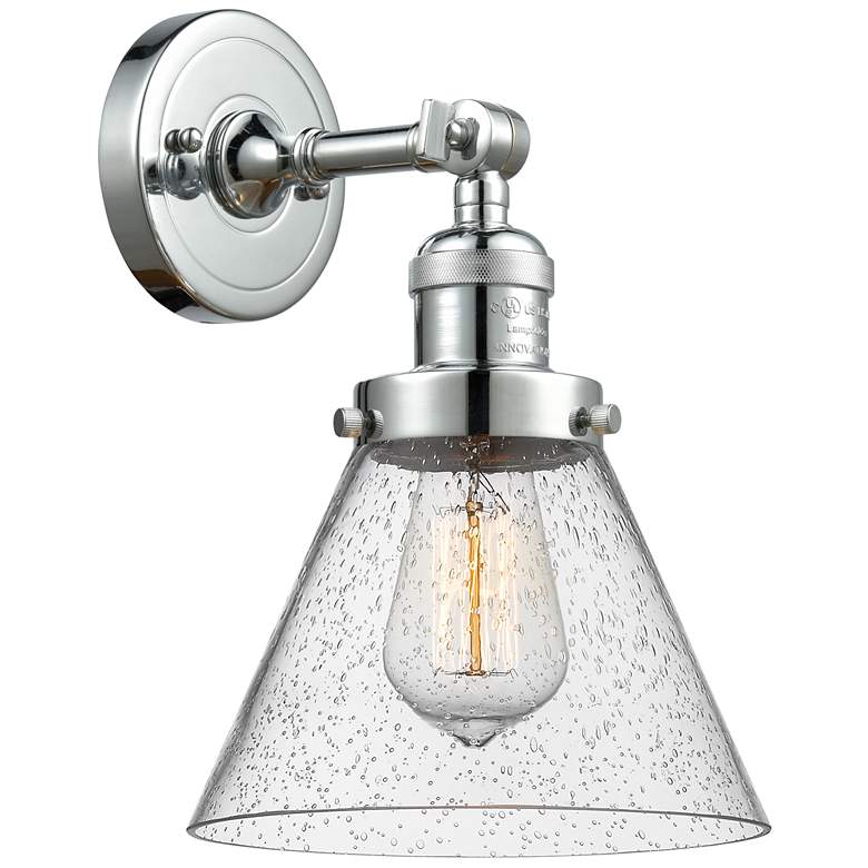 Image 1 Franklin Restoration Cone 8" LED Sconce - Chrome Finish - Seedy Shade