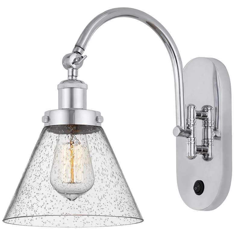 Image 1 Franklin Restoration Cone 8" LED Sconce - Chrome Finish - Seedy Shade