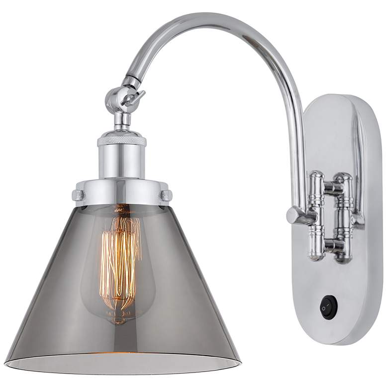 Image 1 Franklin Restoration Cone 8" LED Sconce - Chrome Finish - Smoke Shade