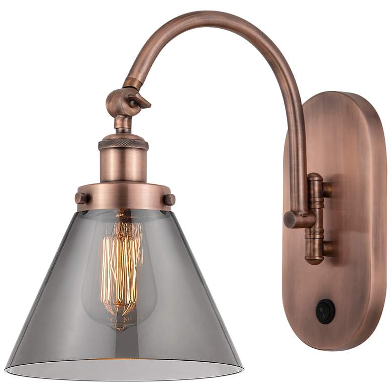 Image 1 Franklin Restoration Cone 8 inch LED Sconce - Copper Finish - Smoke Shade