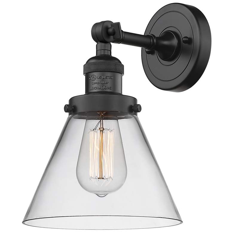 Image 1 Franklin Restoration Cone 8" LED Sconce - Matte Black Finish - Clear S
