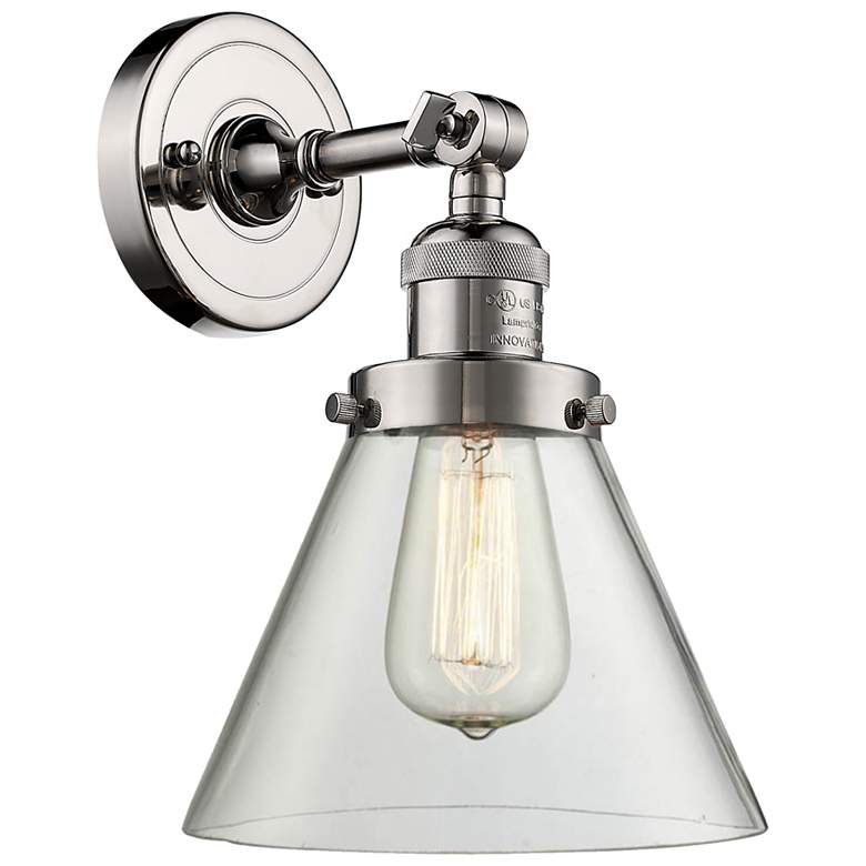 Image 1 Franklin Restoration Cone 8" LED Sconce - Nickel Finish - Clear Shade