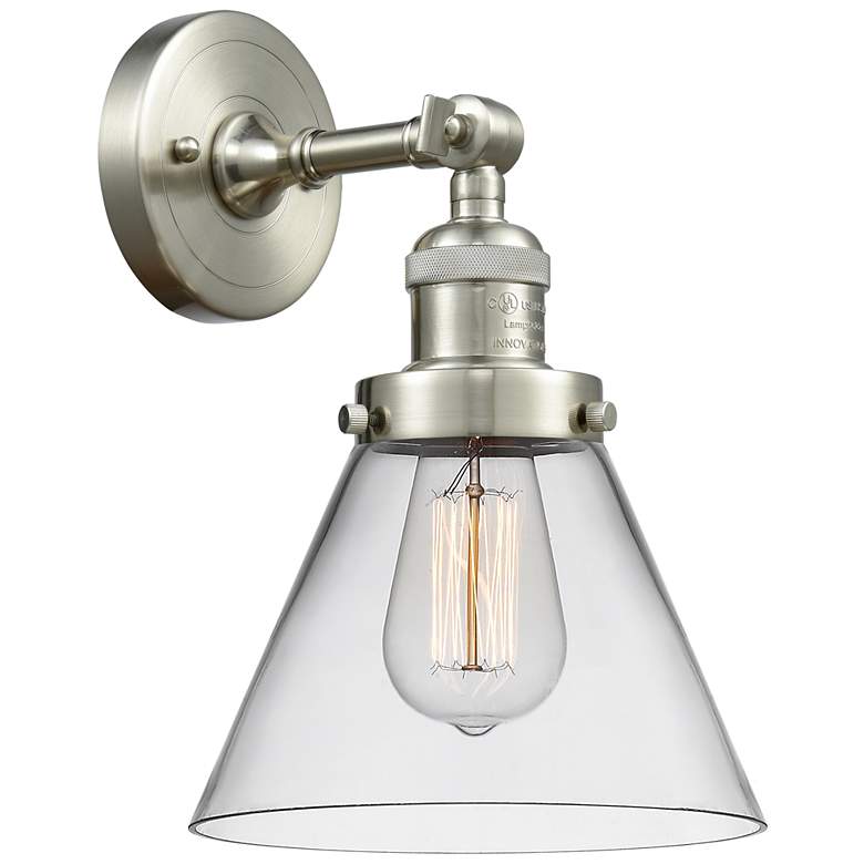 Image 1 Franklin Restoration Cone 8" LED Sconce - Nickel Finish - Clear Shade